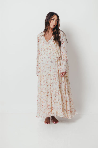 Lisa Woven Floral V-Neck Maxi Dress with Detachable Liner in Cream Multi - Bump Friendly