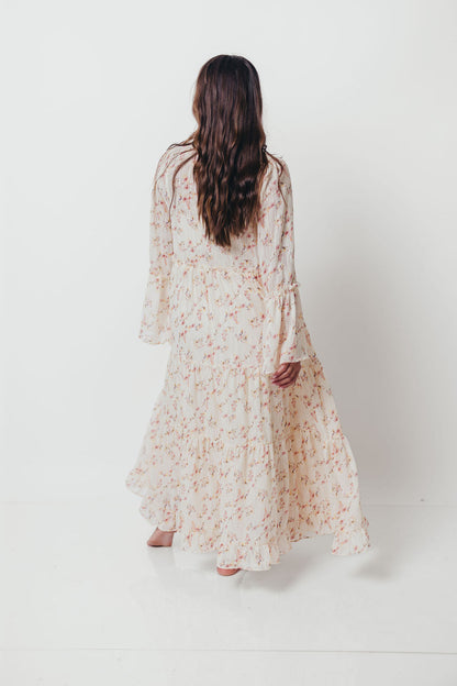Lisa Woven Floral V-Neck Maxi Dress with Detachable Liner in Cream Multi - Bump Friendly