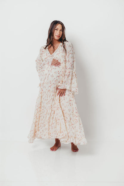 Lisa Woven Floral V-Neck Maxi Dress with Detachable Liner in Cream Multi - Bump Friendly