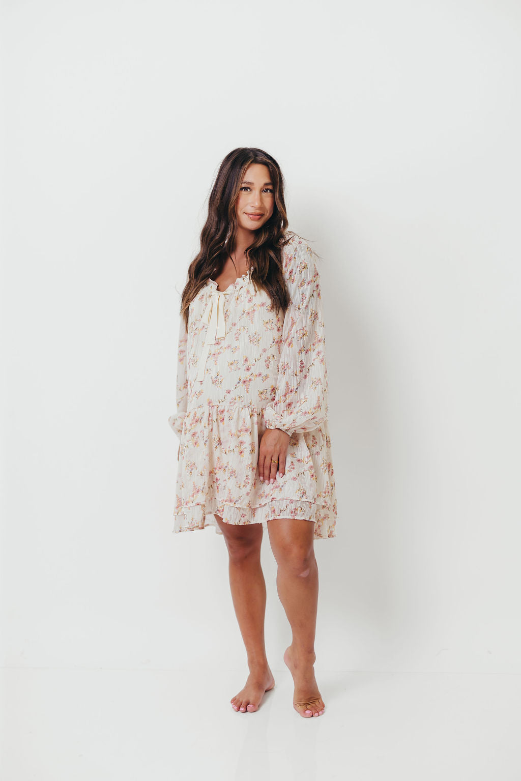 Maui Soft Petals Flare Mini Dress in Cream Multi