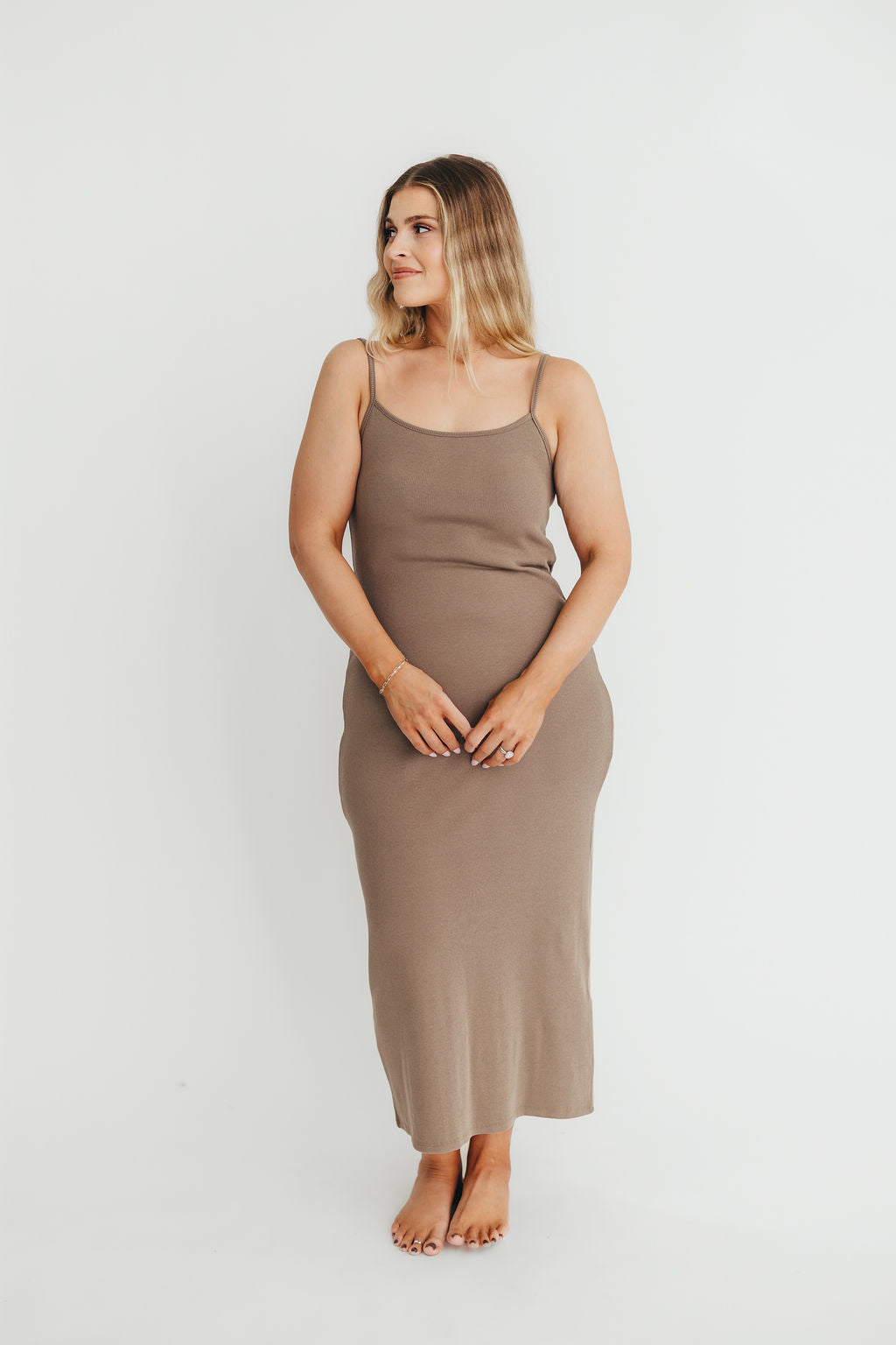 Alexa Ribbed Maxi Dress in Burnt Taupe