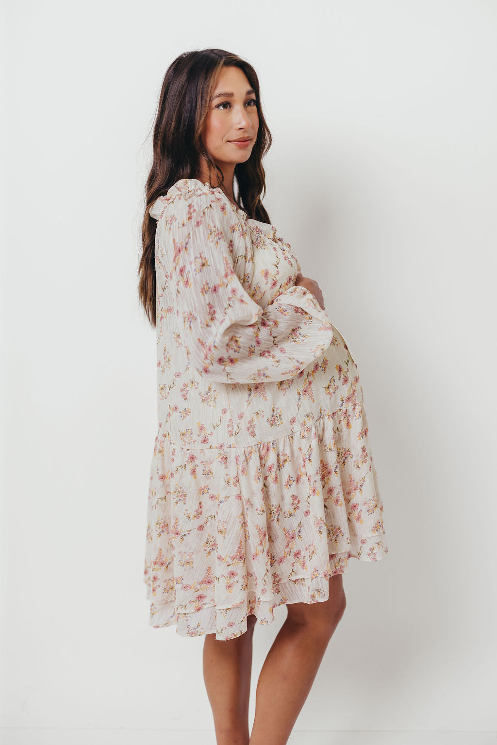 Maui Soft Petals Flare Mini Dress in Cream Multi
