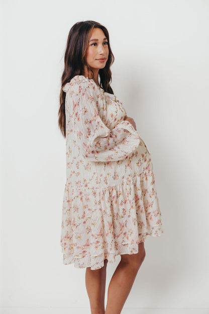 Maui Soft Petals Flare Mini Dress in Cream Multi