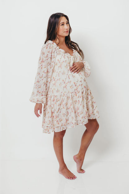 Maui Soft Petals Flare Mini Dress in Cream Multi