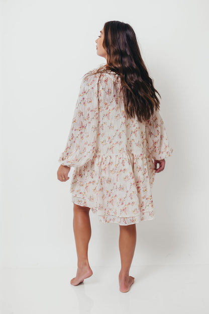 Maui Soft Petals Flare Mini Dress in Cream Multi