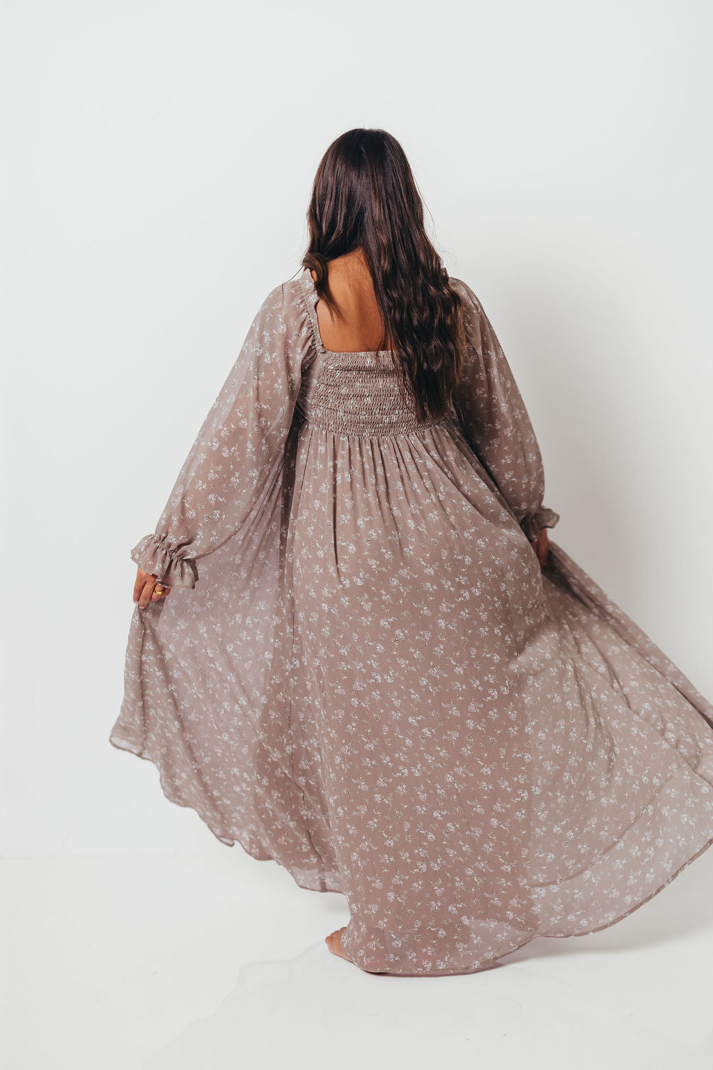 Amy Floral Long Sleeve Maxi Dress in Mocha Multi - Bump Friendly