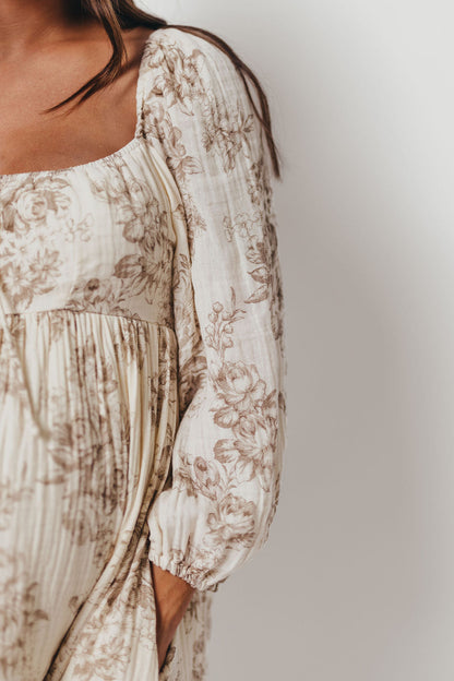 Peyton 100% Cotton Maxi Dress in Brown Floral - Bump Friendly
