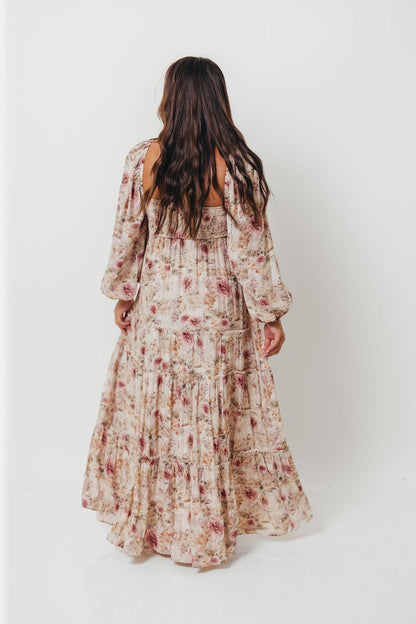 Daphne Long Sleeve Maxi Dress in Pink/Beige Multi Floral - Bump Friendly *9/30 PRE-ORDER*