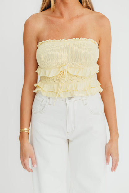 Zayne Cardigan and Strapless Tube Top and Sweater Set in Yellow