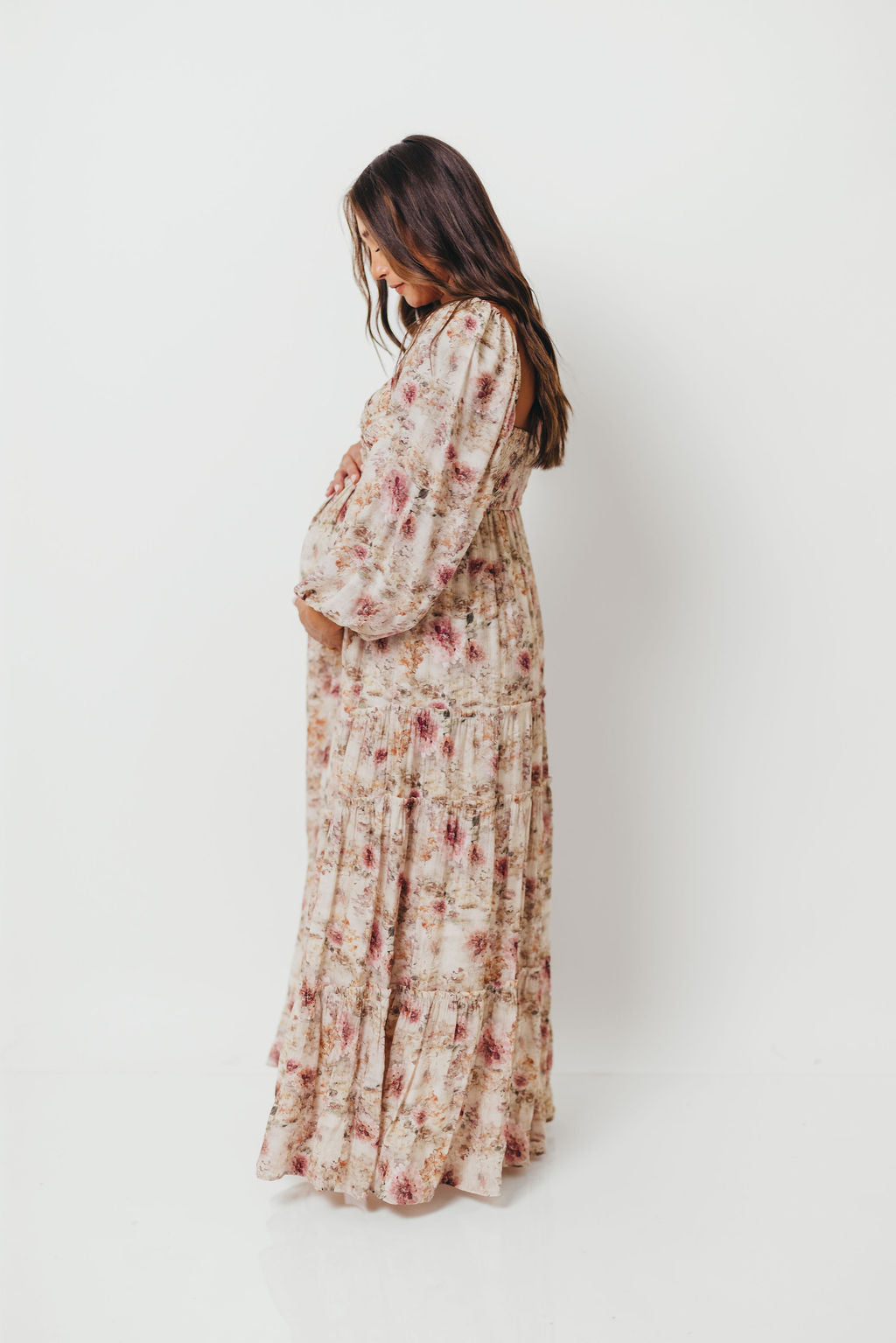 Daphne Long Sleeve Maxi Dress in Pink/Beige Multi Floral - Bump Friendly *9/30 PRE-ORDER*