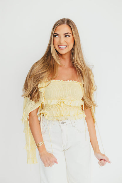Zayne Cardigan and Strapless Tube Top and Sweater Set in Yellow