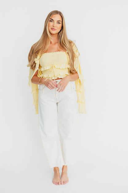 Zayne Cardigan and Strapless Tube Top and Sweater Set in Yellow