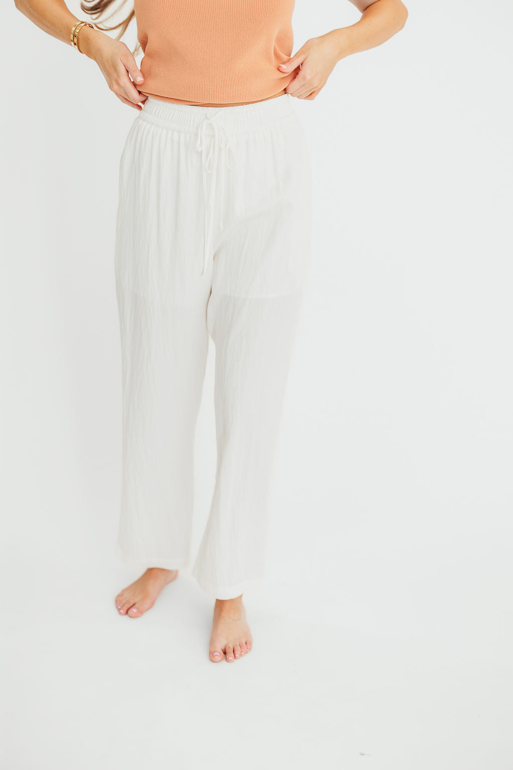 June Double Drawstring Detail Wide Leg Pants in White