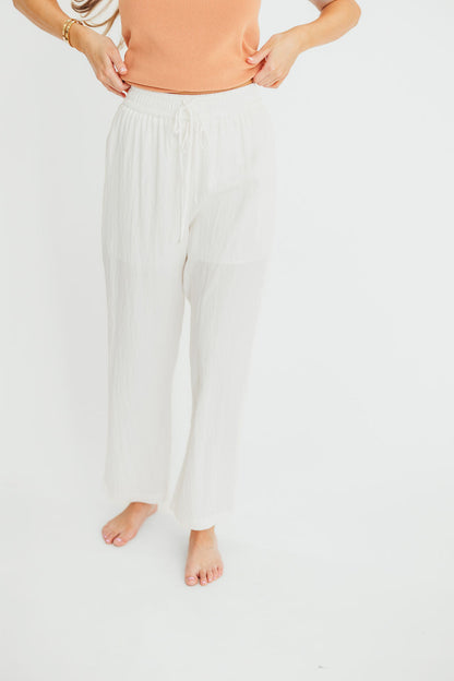 June Double Drawstring Detail Wide Leg Pants in White