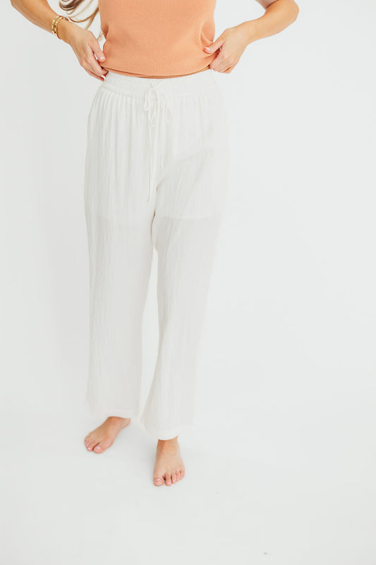 June Double Drawstring Detail Wide Leg Pants in White
