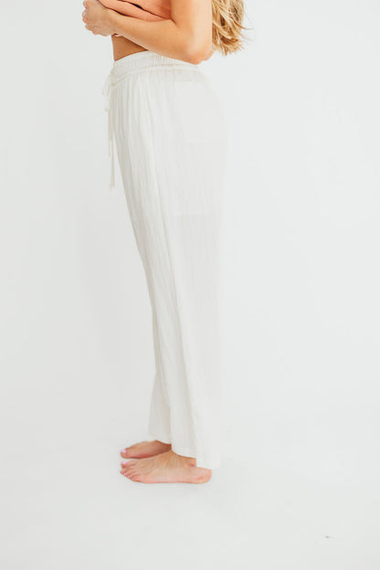 June Double Drawstring Detail Wide Leg Pants in White