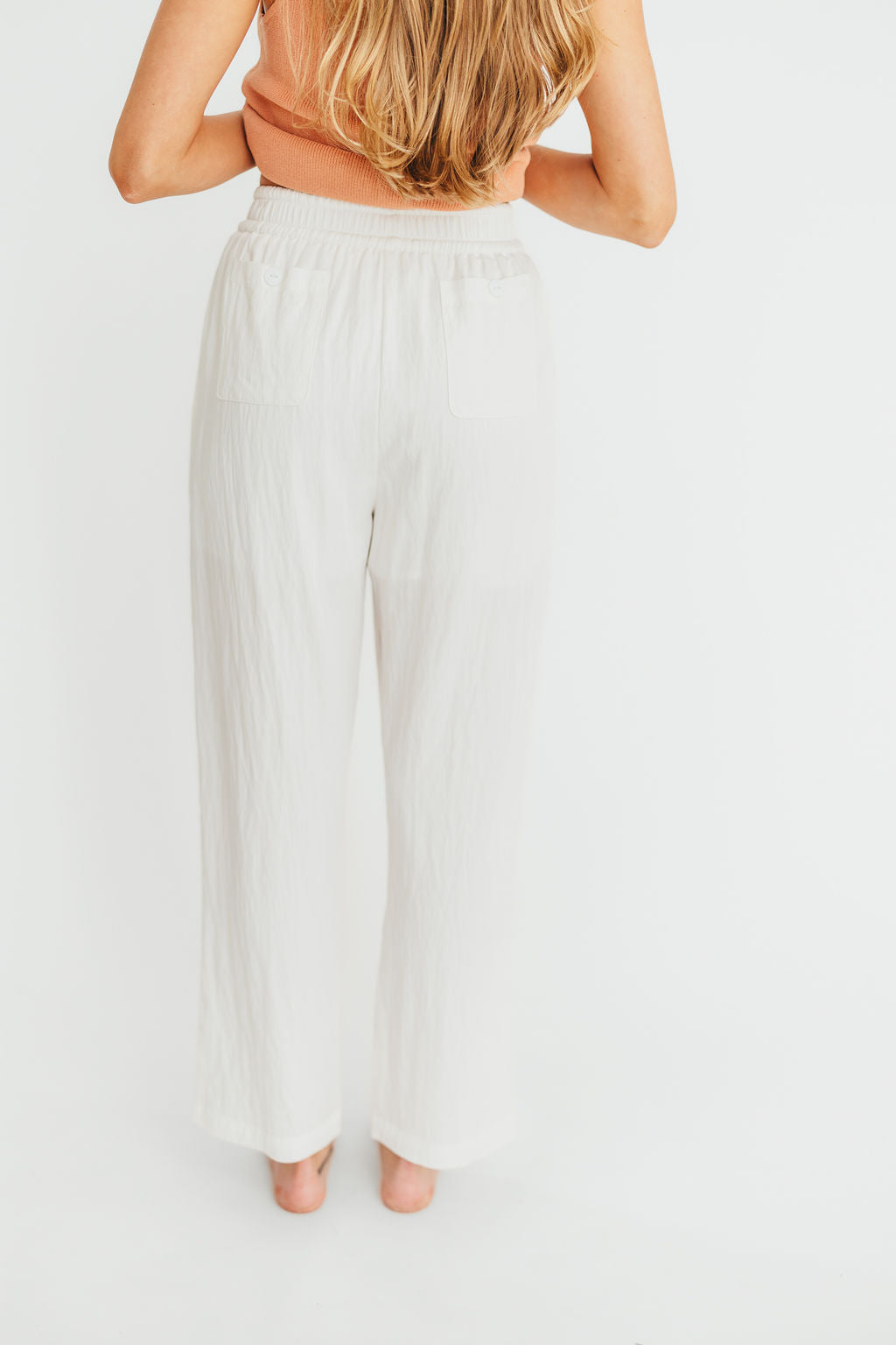 June Double Drawstring Detail Wide Leg Pants in White