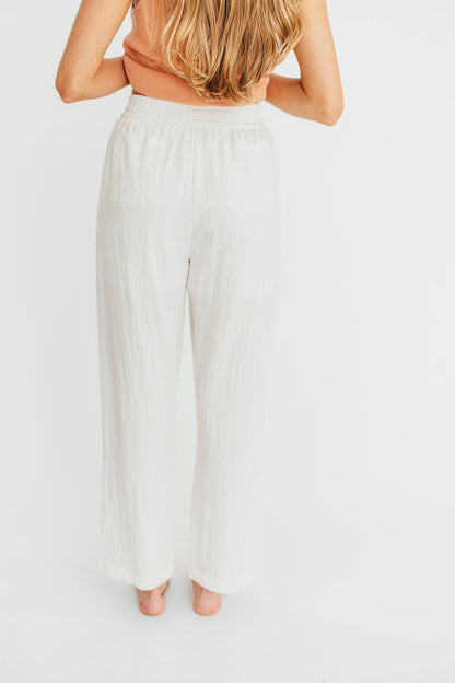 June Double Drawstring Detail Wide Leg Pants in White