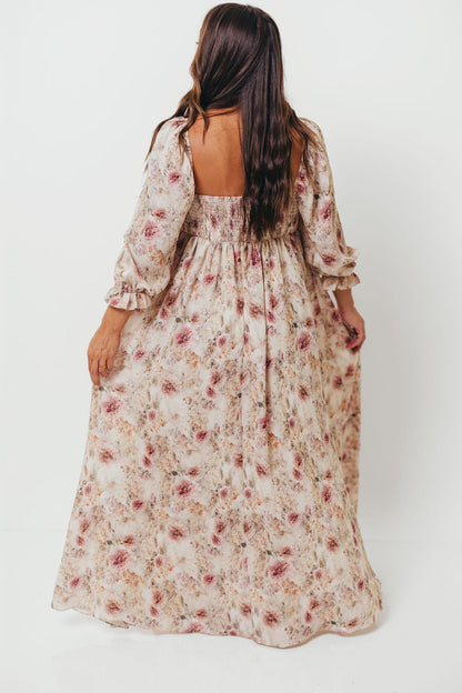 Mona Maxi Dress with Smocking in Pink/Beige Multi Floral - Bump Friendly *9/30 PRE-ORDER*