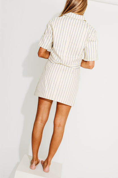 Annabelle Cotton Skirt with Tie Pocket in Blue Stripe