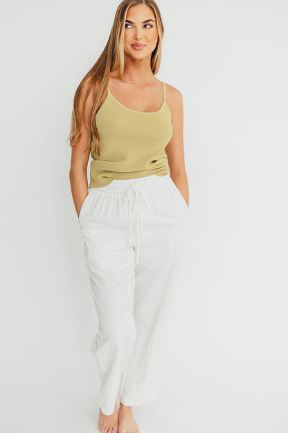 June Double Drawstring Detail Wide Leg Pants in White