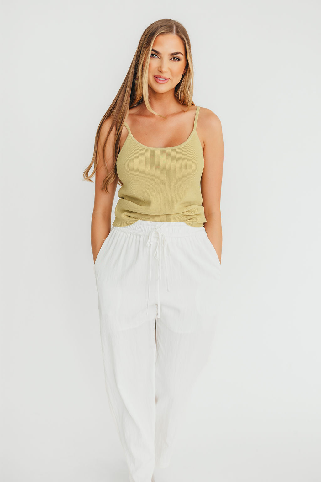 June Double Drawstring Detail Wide Leg Pants in White