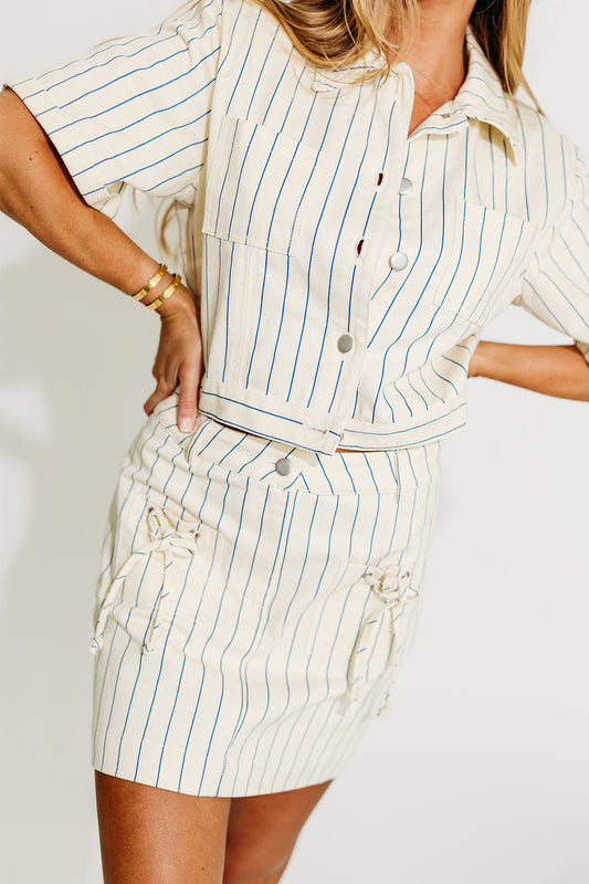 Eden Striped Short Sleeve Jacket in Blue