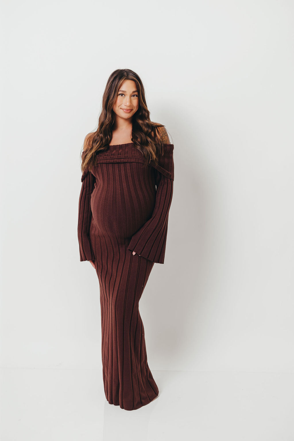 Evella Maxi Dress in Brown - Bump Friendly