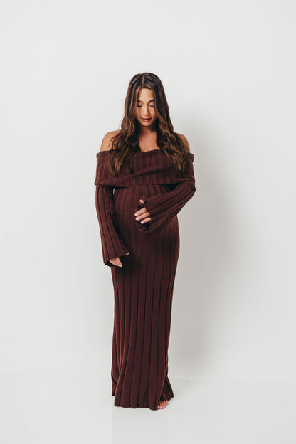 Evella Maxi Dress in Brown - Bump Friendly