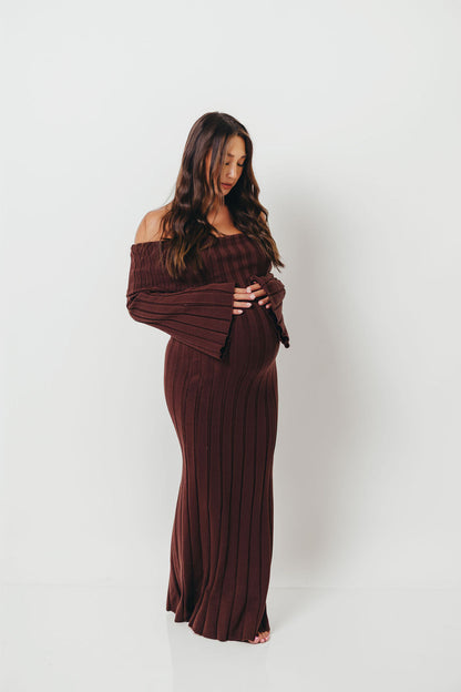 Evella Maxi Dress in Brown - Bump Friendly