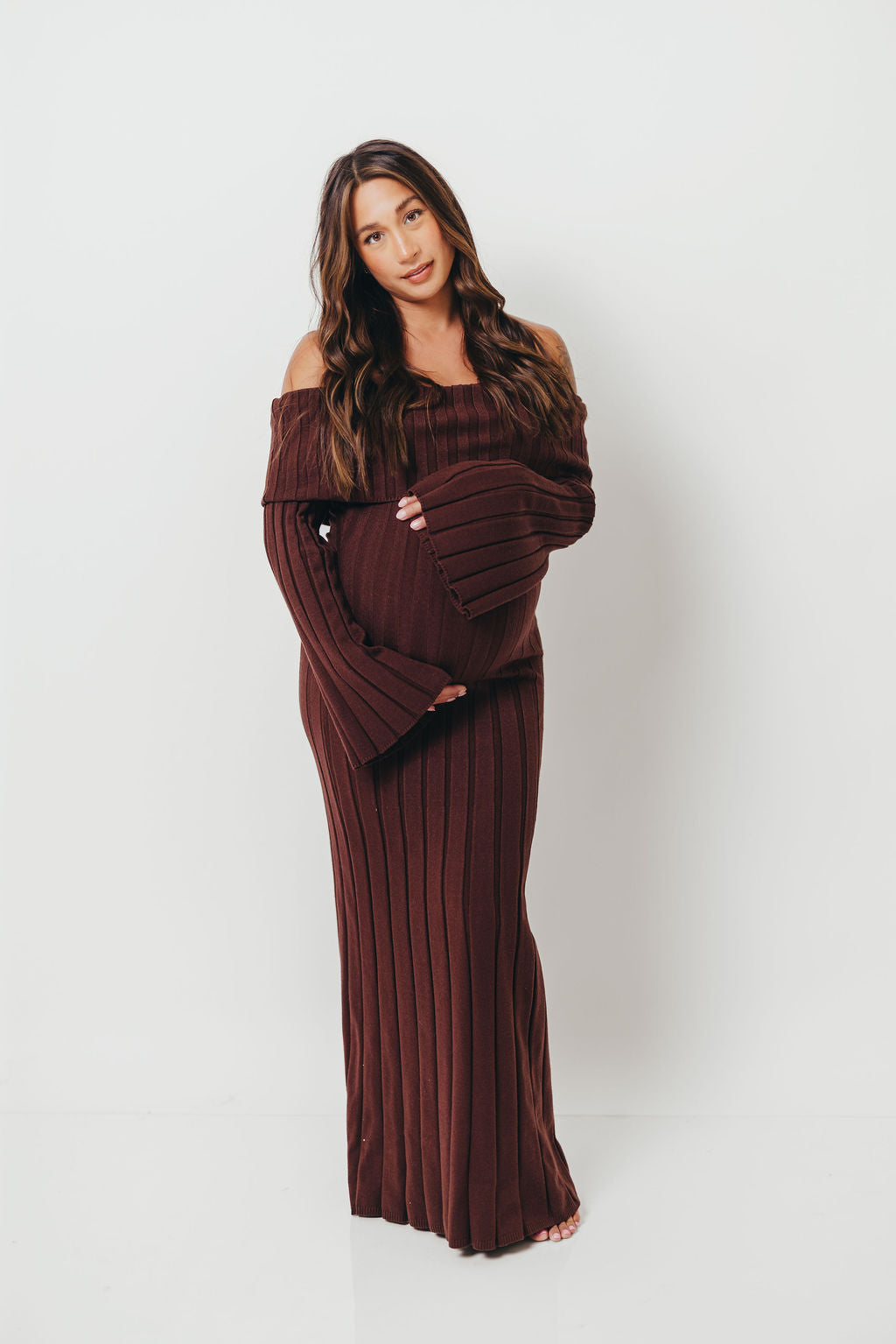 Evella Maxi Dress in Brown - Bump Friendly