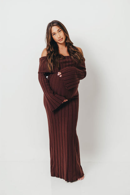 Evella Maxi Dress in Brown - Bump Friendly
