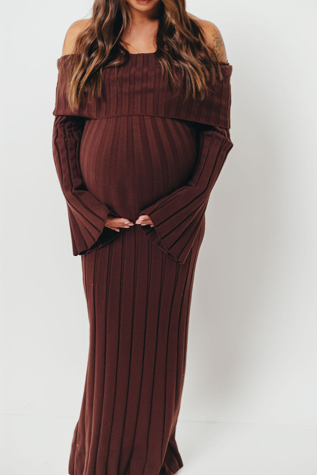 Evella Maxi Dress in Brown - Bump Friendly