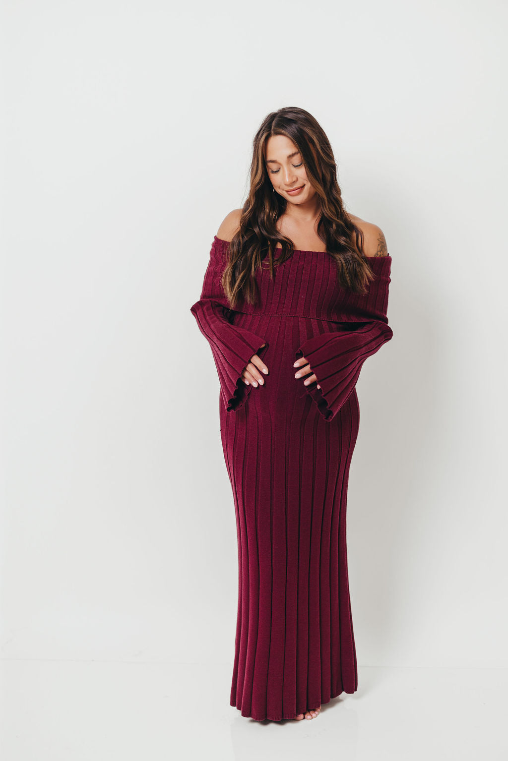 Evella Maxi Dress in Burgundy - Bump Friendly