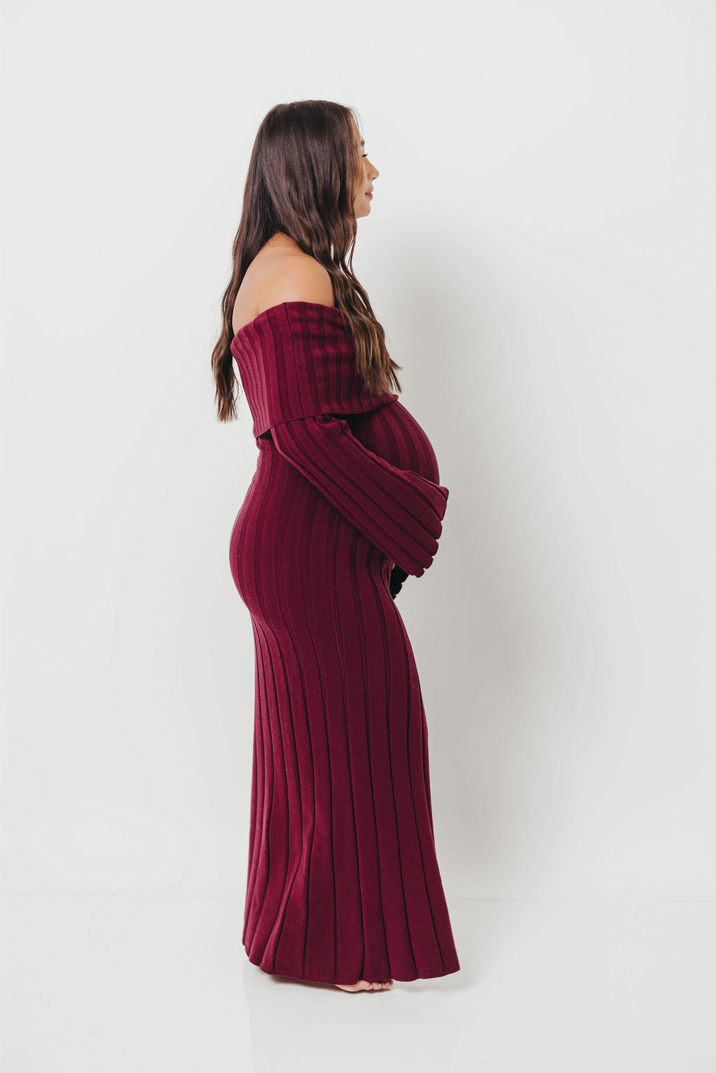 Evella Maxi Dress in Burgundy - Bump Friendly
