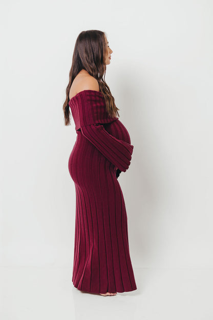 Evella Maxi Dress in Burgundy - Bump Friendly
