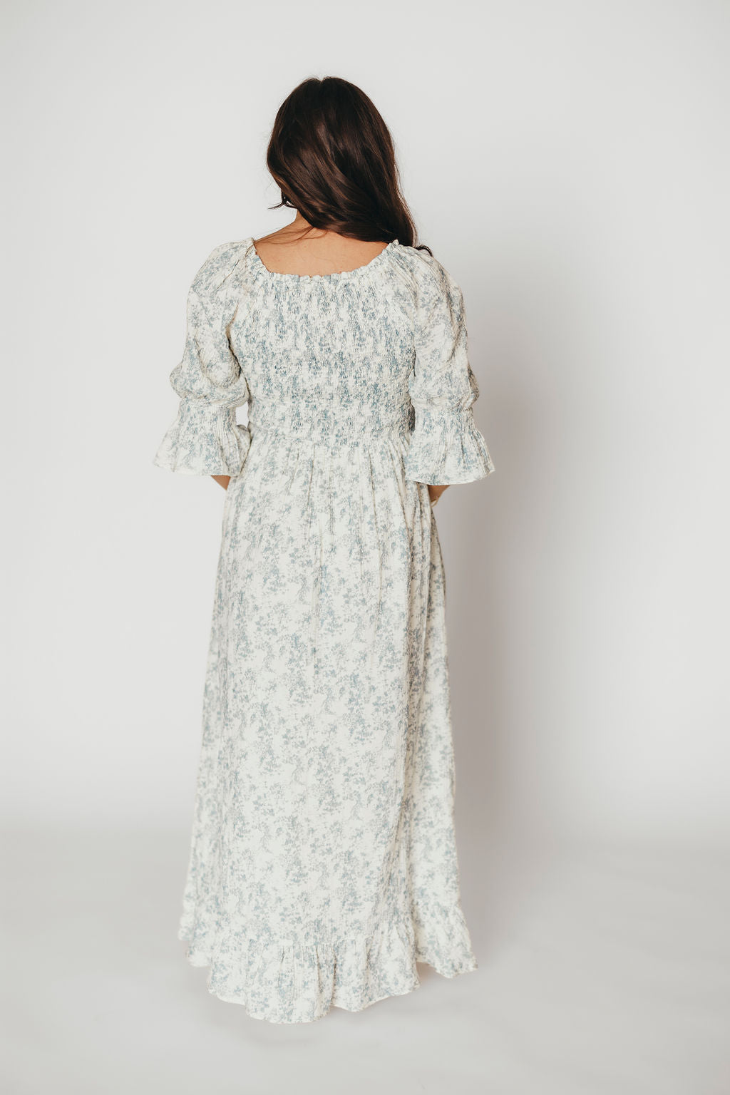 Sienna 100% Cotton Puff Sleeve Maxi Dress in Blue Floral - Bump Friendly