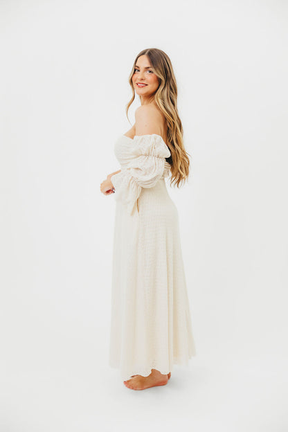 Corrine Tiered Sleeve Maxi Dress in Ivory Cream