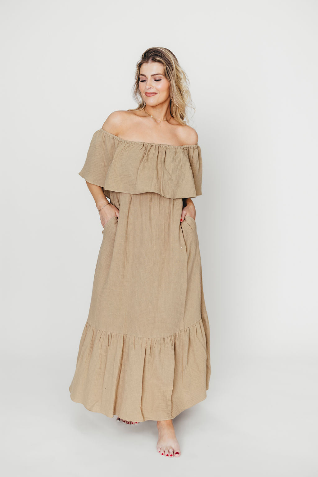 Josie 100% Cotton Maxi Dress in Khaki