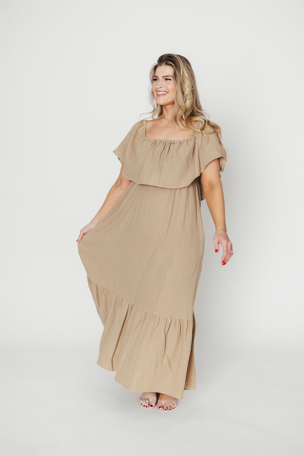 Josie 100% Cotton Maxi Dress in Khaki
