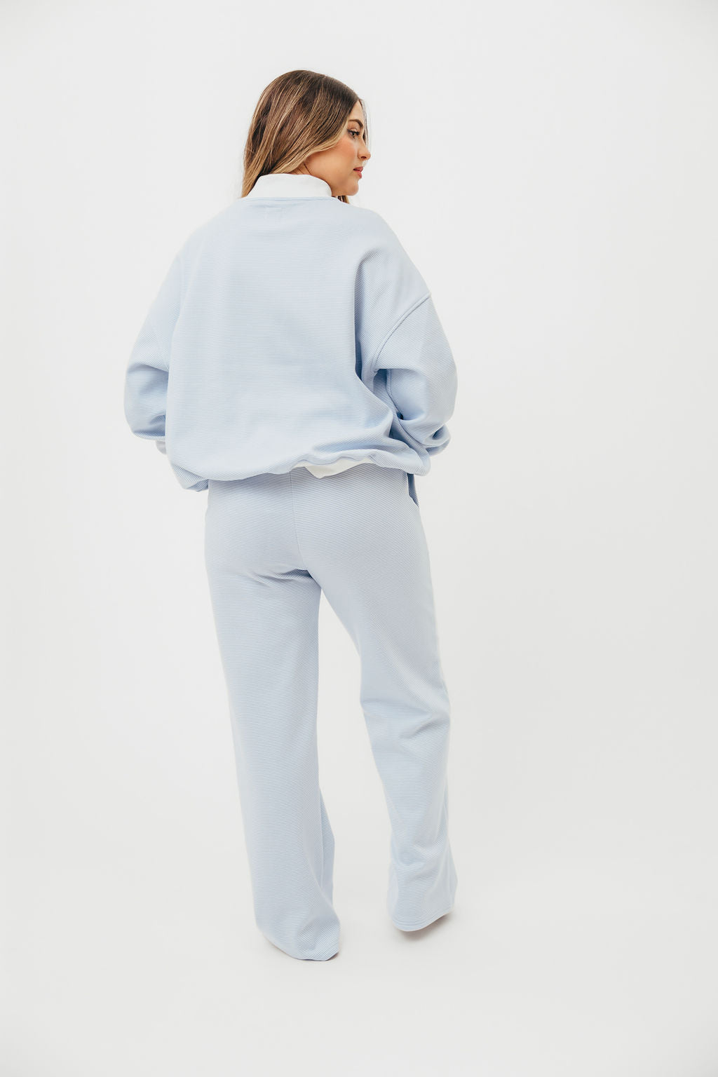 Cynthia Mini Striped Mock Neck Sweatshirt Blue and White