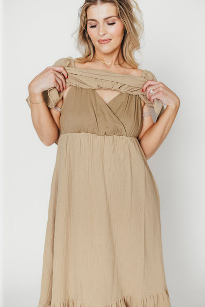 Josie 100% Cotton Maxi Dress in Khaki