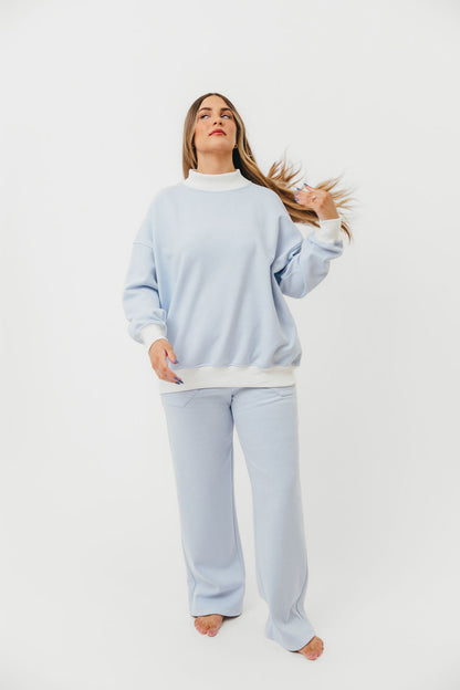 Cynthia Mini Striped Mock Neck Sweatshirt Blue and White