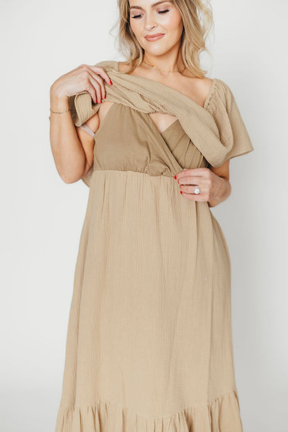 Josie 100% Cotton Maxi Dress in Khaki