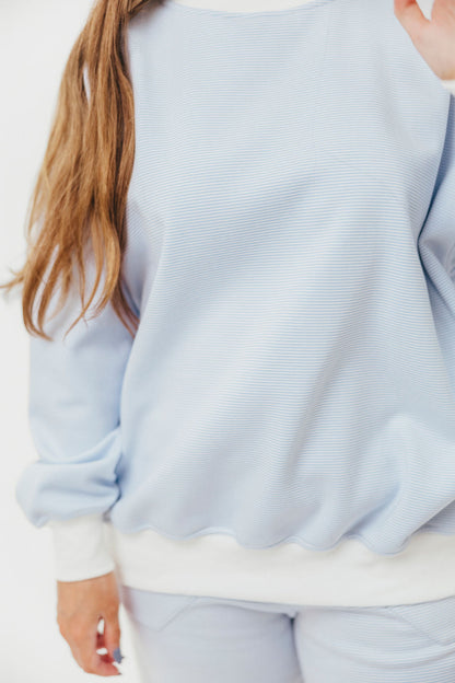 Cynthia Mini Striped Mock Neck Sweatshirt Blue and White