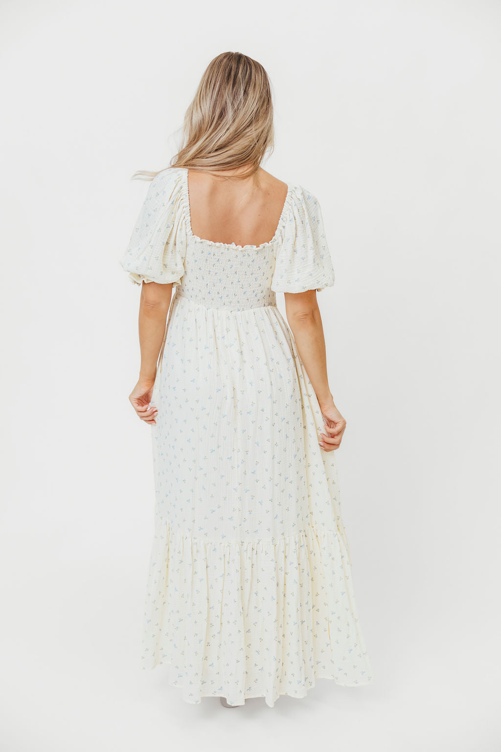 Livvy 100% Cotton Maxi Dress in Petite Blue Floral -Bump Friendly & Inclusive Sizing