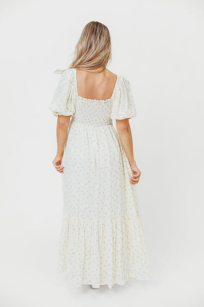 Livvy 100% Cotton Maxi Dress in Petite Blue Floral -Bump Friendly & Inclusive Sizing