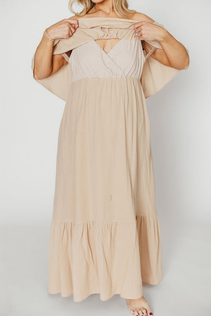 Josie 100% Cotton Maxi Dress in Beige - Bump & Nursing Friendly