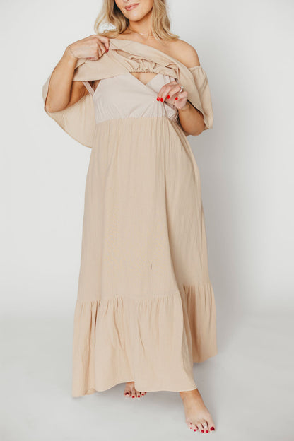 Josie 100% Cotton Maxi Dress in Beige - Bump & Nursing Friendly