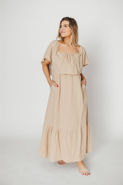 Josie 100% Cotton Maxi Dress in Beige - Bump & Nursing Friendly